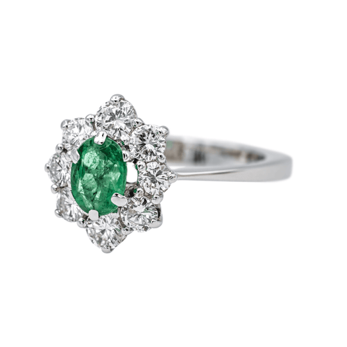 Bague 52.5 Bague pompadour en or blanc 18 carats, émeraude et diamants 58 Facettes 4289521RV