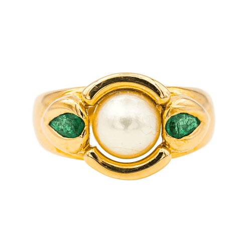 Bague 54 Bague en or jaune 18 carats avec perle et émeraudes 58 Facettes 4292217RV