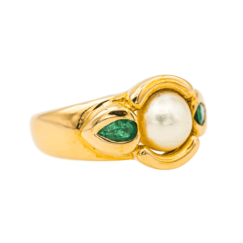 Bague 54 Bague en or jaune 18 carats avec perle et émeraudes 58 Facettes 4292217RV