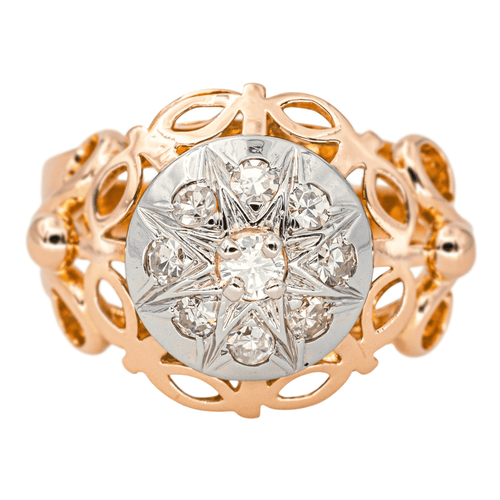 Bague 52 Bague dôme rétro en or rose et or blanc 18 carats, diamants 58 Facettes 4311394CN