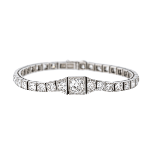 Bracelet Bracelet tennis Art déco en or blanc 18 ct et platine, diamants 58 Facettes 4327594CN