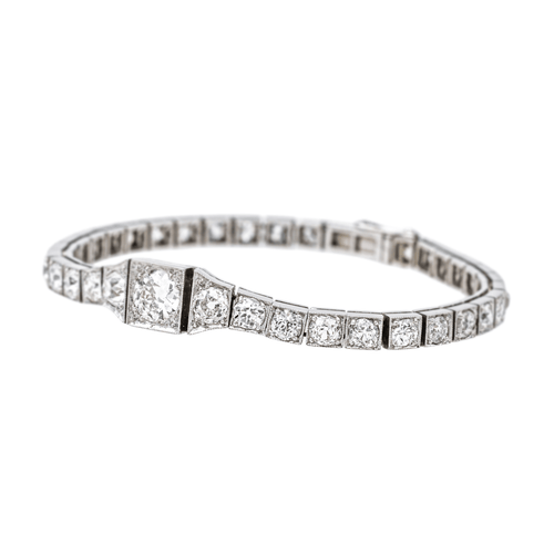 Bracelet Bracelet tennis Art déco en or blanc 18 ct et platine, diamants 58 Facettes 4327594CN