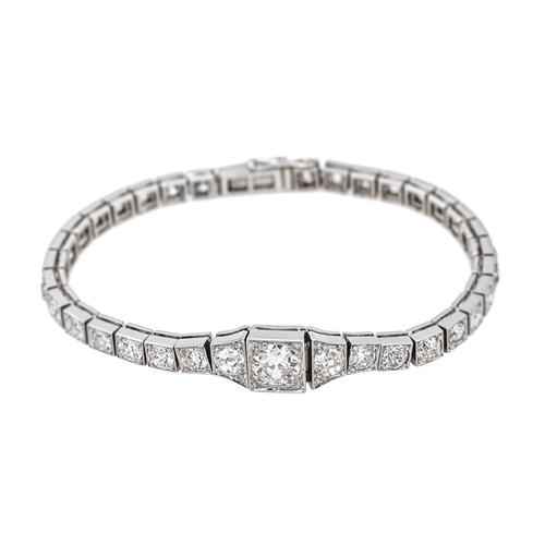 Bracelet Bracelet tennis Art déco en or blanc 18 ct et platine, diamants 58 Facettes 4327594CN