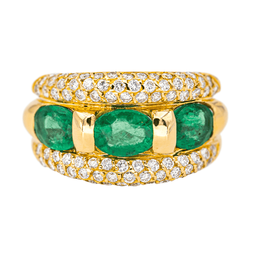 Bague 54 Bague en or jaune 18 carats avec émeraudes et diamants 58 Facettes 4354721CN