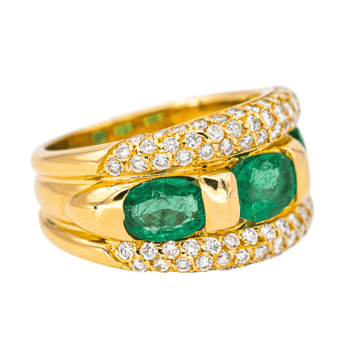 Bague 54 Bague en or jaune 18 carats avec émeraudes et diamants 58 Facettes 4354721CN