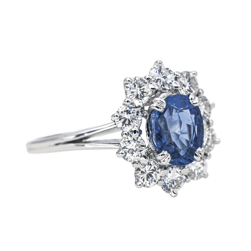 Bague 57 Bague Pompadour en or blanc avec saphir ovale et diamants 58 Facettes 4354722CN
