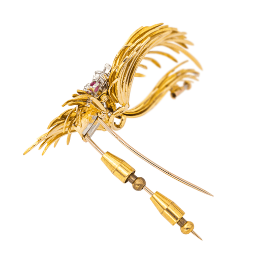 Broche Broche en or jaune, rose et blanc 18 carats rubis et diamants 58 Facettes 4367778CN