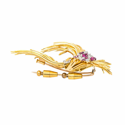 Broche Broche en or jaune, rose et blanc 18 carats rubis et diamants 58 Facettes 4367778CN
