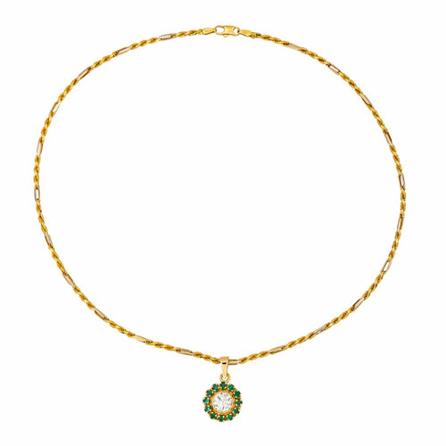 Collier Collier pendentif en or jaune 18 carats, diamant et émeraudes 58 Facettes 4387217CN