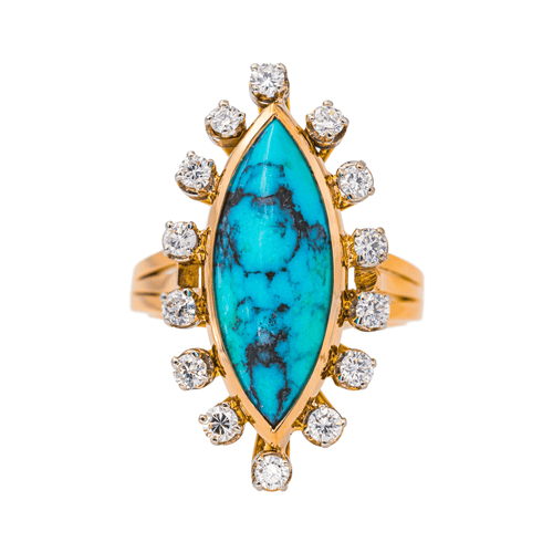 Bague 54 Bague marquise en or rose avec turquoise et diamants 58 Facettes 4387234CN
