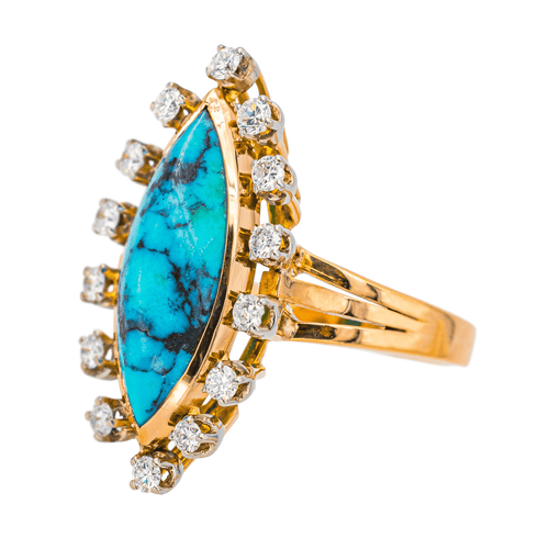 Bague 54 Bague marquise en or rose avec turquoise et diamants 58 Facettes 4387234CN