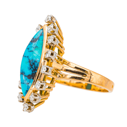 Bague 54 Bague marquise en or rose avec turquoise et diamants 58 Facettes 4387234CN