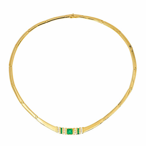 Collier Collier en or jaune 18 carats serti d’émeraudes et de diamants 58 Facettes 4387242CN