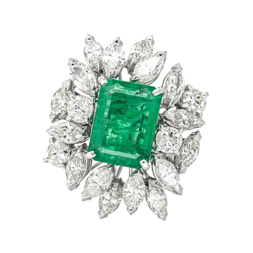 Bague 55 Bague Pompadour en or blanc 18 carats, émeraude et diamants 58 Facettes 4398644CN