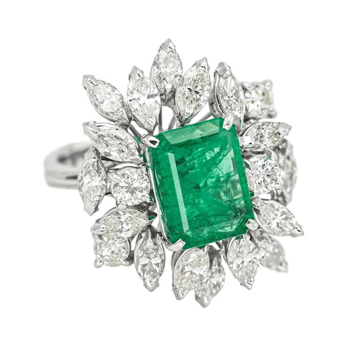 Bague 55 Bague Pompadour en or blanc 18 carats, émeraude et diamants 58 Facettes 4398644CN