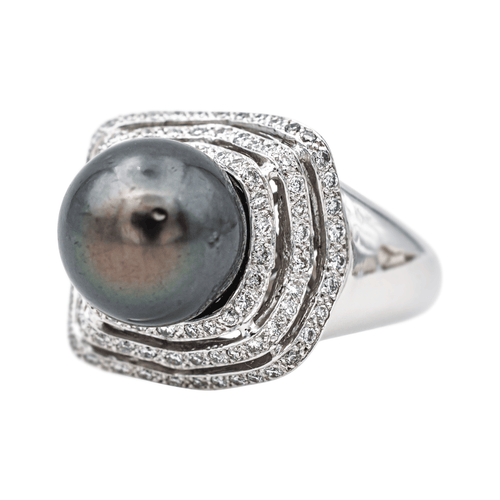 Bague 52 Bague cocktail en or blanc 18 carats perle et diamants 58 Facettes 4410630CN