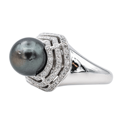 Bague 52 Bague cocktail en or blanc 18 carats perle et diamants 58 Facettes 4410630CN