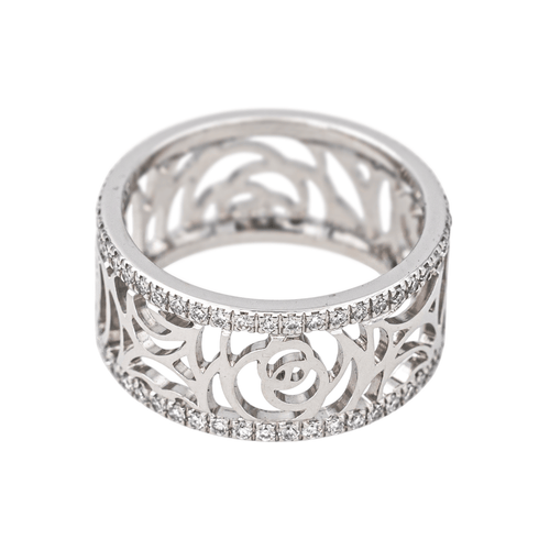 Bague 51 Chanel Camélia - Bague bandeau en or blanc et diamants 58 Facettes 4416094RV