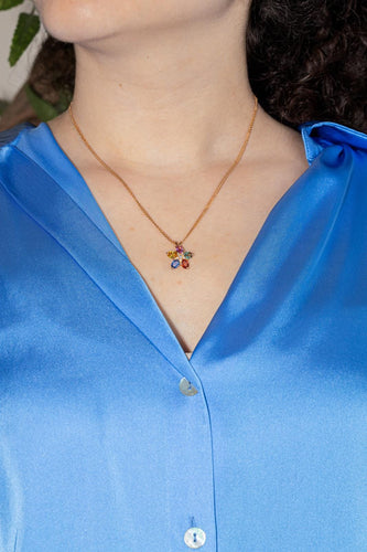 Collier Collier motif floral en or rose 18K avec saphirs, rubis et diamants 58 Facettes 4421486RV