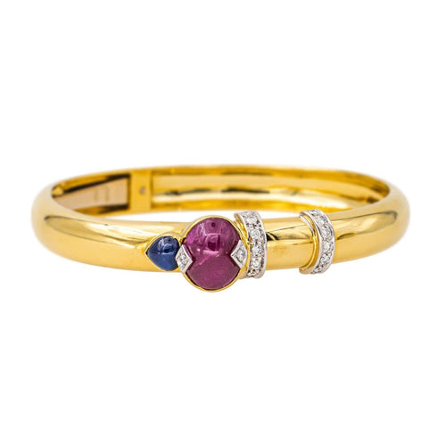 Bracelet Bracelet jonc en or jaune 18 carats, rubis, saphir et diamants 58 Facettes 4423005CN