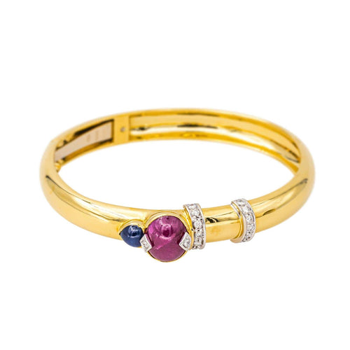 Bracelet Bracelet jonc en or jaune 18 carats, rubis, saphir et diamants 58 Facettes 4423005CN
