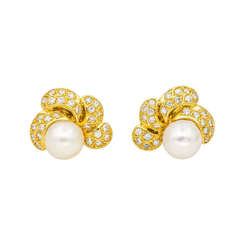 Boucles d'oreilles Boucles d’oreilles clips - Or jaune 18 carats, perles de culture et diamants 58 Facettes 4427011CN
