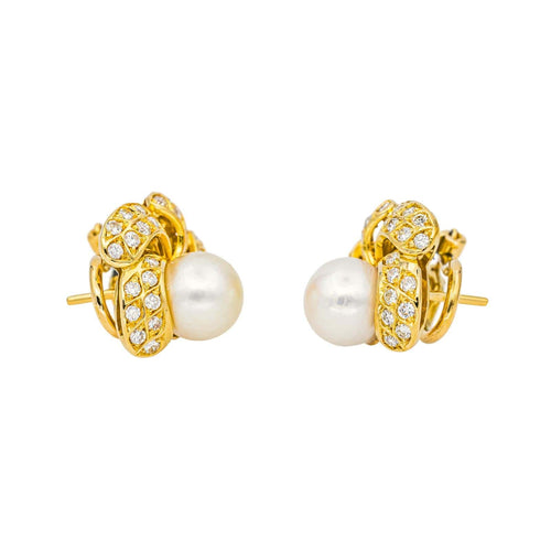 Boucles d'oreilles Boucles d’oreilles clips - Or jaune 18 carats, perles de culture et diamants 58 Facettes 4427011CN