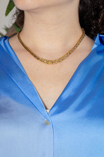 Collier Caplain Paris - Collier maille palmier en or jaune et saphir 58 Facettes 4438905CN