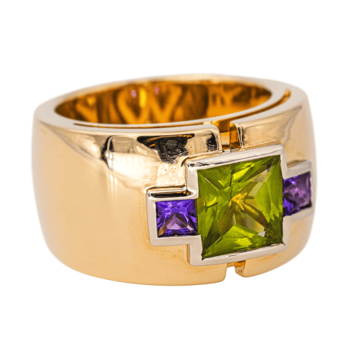Bague 50 Bague en or jaune 18 carats sertie de péridot et améthystes 58 Facettes 4442218RV