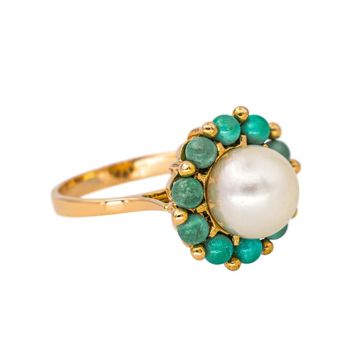 Bague 52 Bague marguerite en or jaune 18 carats, perle et turquoises 58 Facettes 4462733CN