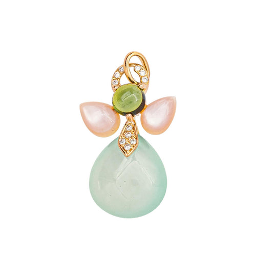 Pendentif Isabelle Langlois Mon Ange - Pendentif en or rose, calcite, tourmaline et diamants 58 Facettes 4521848CN