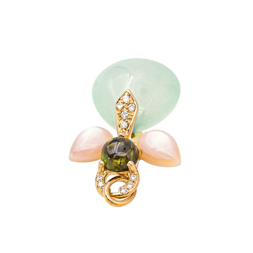 Pendentif Isabelle Langlois Mon Ange - Pendentif en or rose, calcite, tourmaline et diamants 58 Facettes 4521848CN
