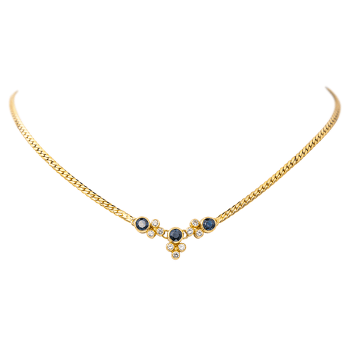 Collier Collier maille anglaise en or jaune avec saphirs et diamants 58 Facettes 4526721RV