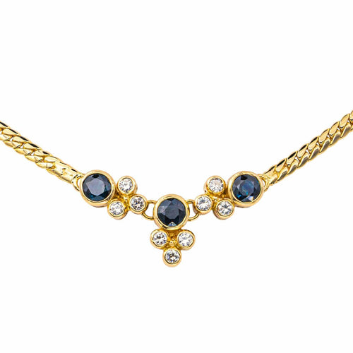 Collier Collier maille anglaise en or jaune avec saphirs et diamants 58 Facettes 4526721RV