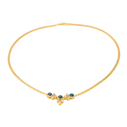 Collier Collier maille anglaise en or jaune avec saphirs et diamants 58 Facettes 4526721RV