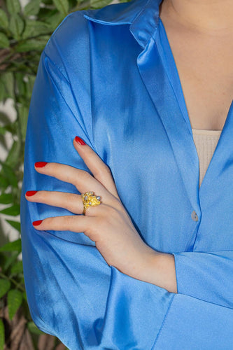 Bague 49 Bague pavée en or jaune 18 carats, diamants et perle 58 Facettes 4528518RV