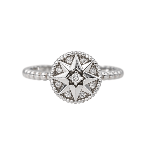 Bague 54 Dior Rose des vents - Bague pavée en or blanc 18 carats et diamants 58 Facettes 4544006RV