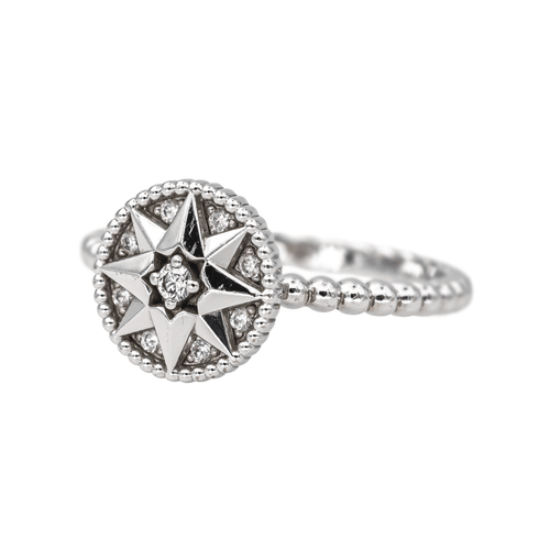 Bague 54 Dior Rose des vents - Bague pavée en or blanc 18 carats et diamants 58 Facettes 4544006RV
