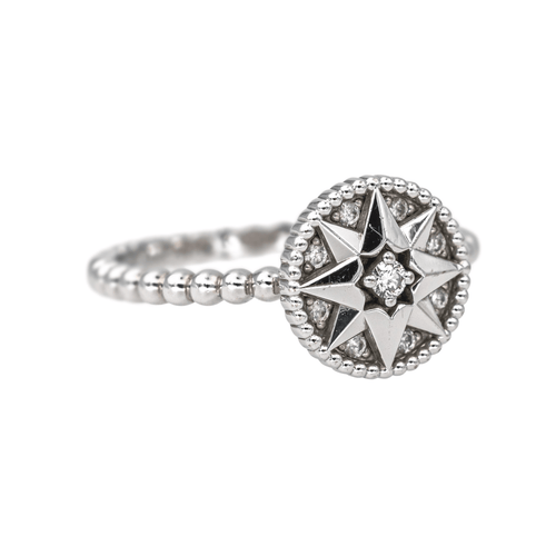 Bague 54 Dior Rose des vents - Bague pavée en or blanc 18 carats et diamants 58 Facettes 4544006RV