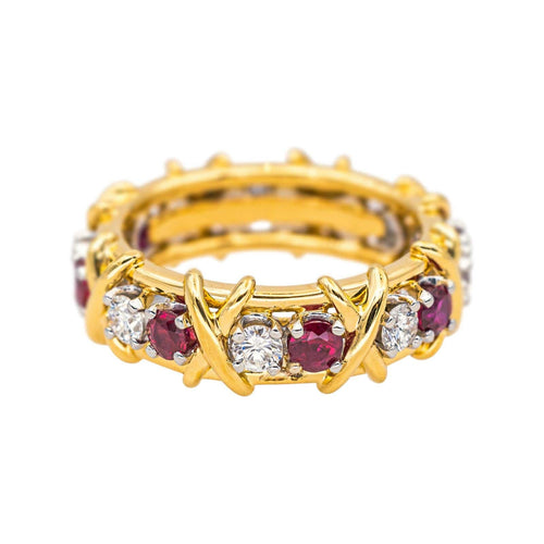 Bague 51 Tiffany & Co - Bague Sixteen Stone en or jaune et platine, rubis et diamants 58 Facettes 4564997CN