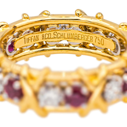 Bague 51 Tiffany & Co - Bague Sixteen Stone en or jaune et platine, rubis et diamants 58 Facettes 4564997CN