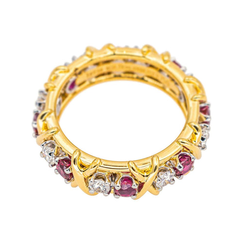Bague 51 Tiffany & Co - Bague Sixteen Stone en or jaune et platine, rubis et diamants 58 Facettes 4564997CN