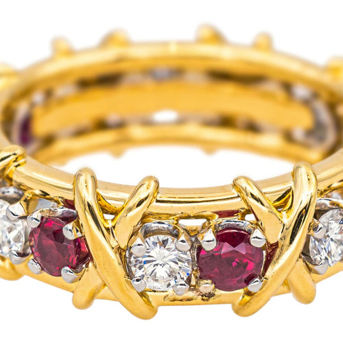 Bague 51 Tiffany & Co - Bague Sixteen Stone en or jaune et platine, rubis et diamants 58 Facettes 4564997CN