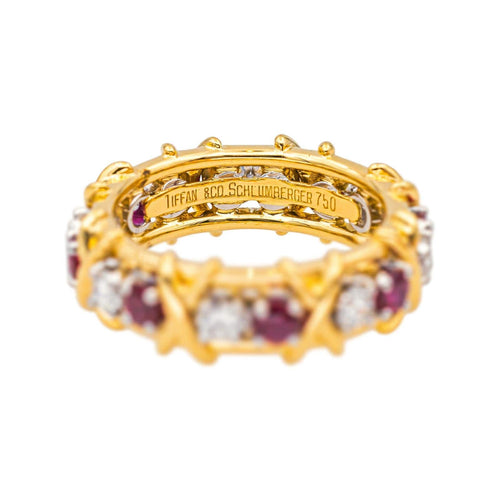 Bague 51 Tiffany & Co - Bague Sixteen Stone en or jaune et platine, rubis et diamants 58 Facettes 4564997CN