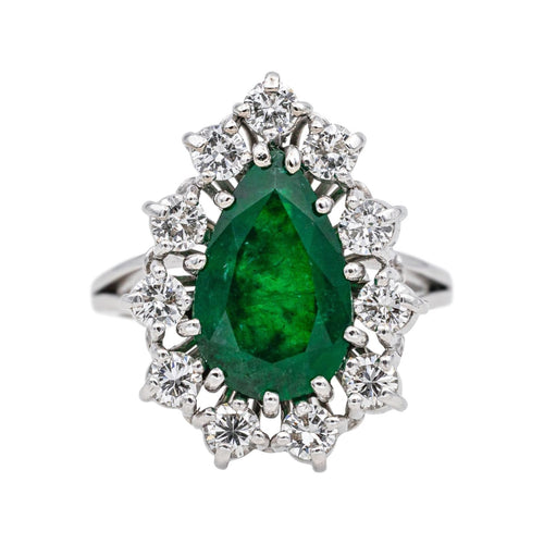 Bague 54 Bague en or blanc 18 carats avec émeraude poire et diamants 58 Facettes 4590991CN