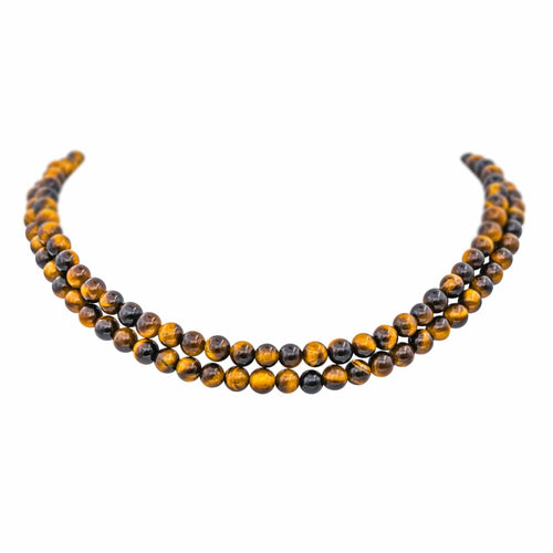 Collier Collier choker en or jaune et blanc 18 carats, œil-de-tigre et diamants 58 Facettes 4615473CN