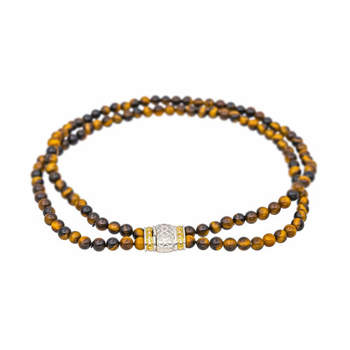 Collier Collier choker en or jaune et blanc 18 carats, œil-de-tigre et diamants 58 Facettes 4615473CN