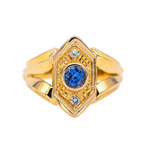 Bague 51 Bague en or jaune et or rose 18 carats avec saphir et diamants 58 Facettes 4651176CN