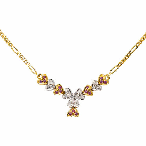 Collier Collier motifs cœurs en or jaune et blanc 18 carats, diamants et rubis 58 Facettes 4670260CN