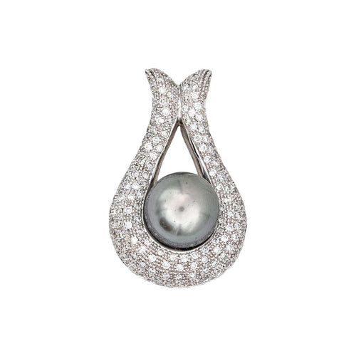 Pendentif Pendentif en or blanc 18 carats avec perle et diamants 58 Facettes 4673557RV